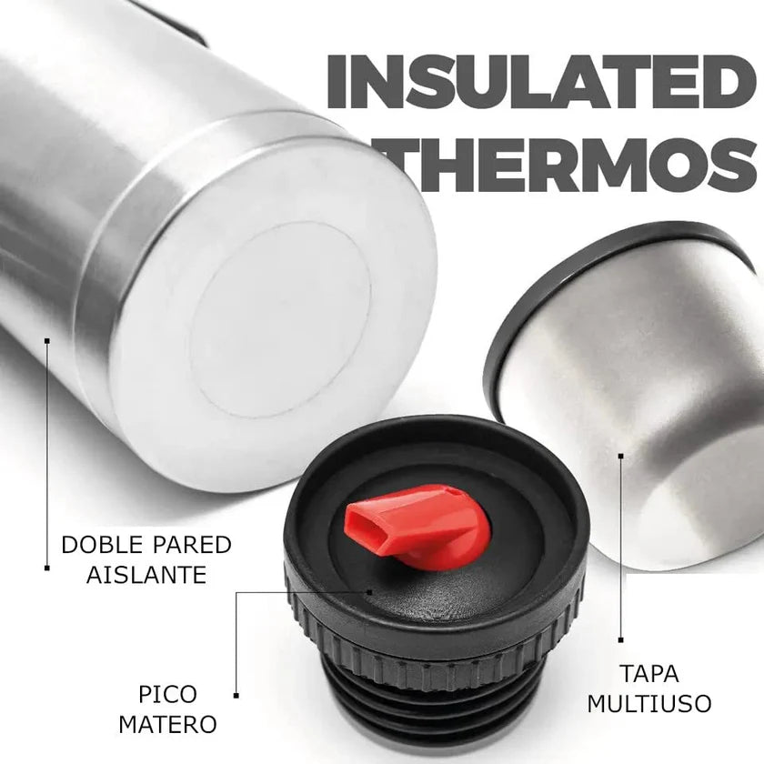 Termo Acero Inoxidable NEGRO 1 Litro con Pico Matero