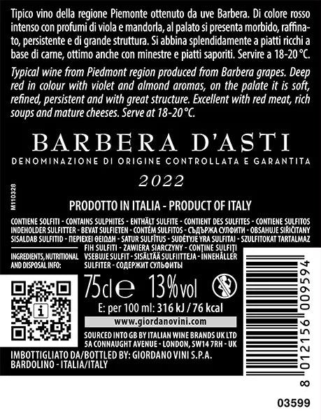 Vino GIORDANO Rosso Secco Barbera d'Asti DOCG 2022 (ITA)