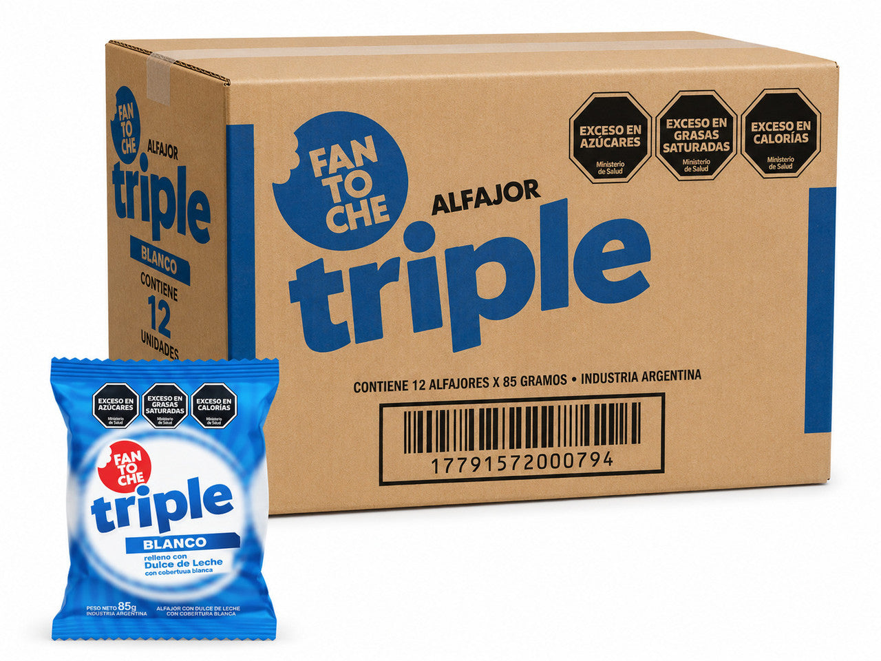 Alfajor FANTOCHE triple chocolate blanco