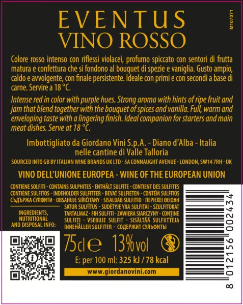 Vino GIORDANO Rosso secco Eventus (ITA)